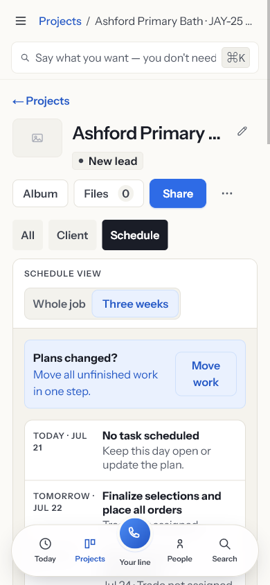 Copperjay mobile three-week schedule lookahead